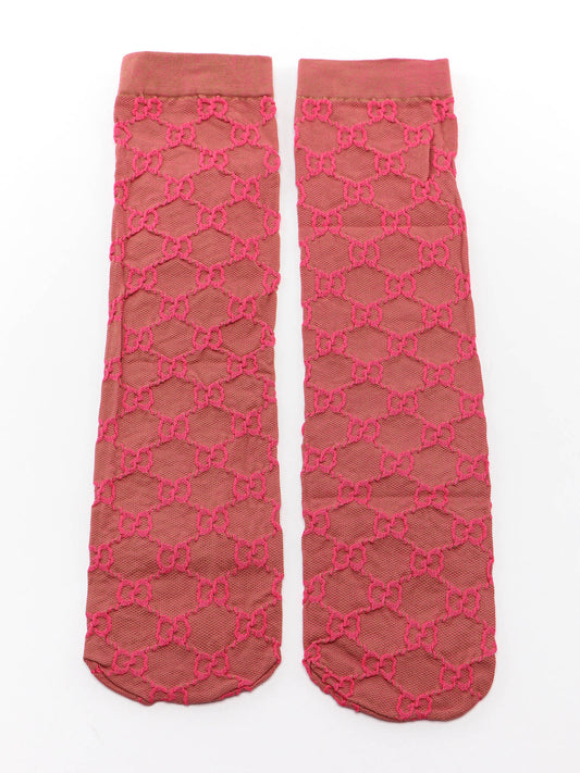 Gucci GG Lit Poppery Knee Socks in Pink and Beige