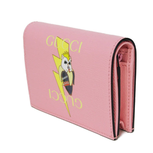 GUCCI Bifold Wallet 701009 Textured leather Light pink logo Bananya Compact Wallet Women Used