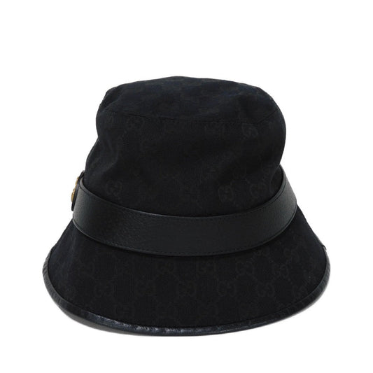 GUCCI hat 735219 4HG53 1060 GG canvas x textured leather (embossed) black GG Marmont Original GG Canvas Bucket Hat mens M Used