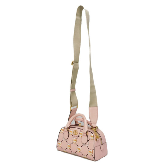 GUCCI Handbag 724606 AABUY 8442 Calf leather Light pink GG Offdia Animal Print Mini Bag Women Used