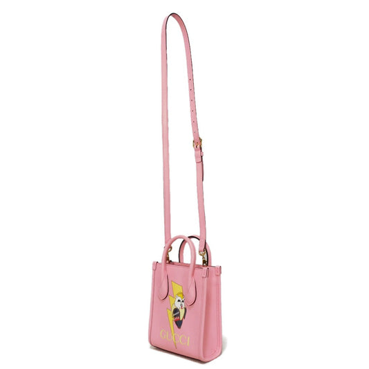 GUCCI Handbag 671623 Textured leather Light pink logo Bananya Mini Tote Women Used