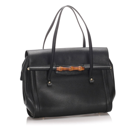 Gucci Black Calf Leather Bamboo Bullet Tote Bag Italy