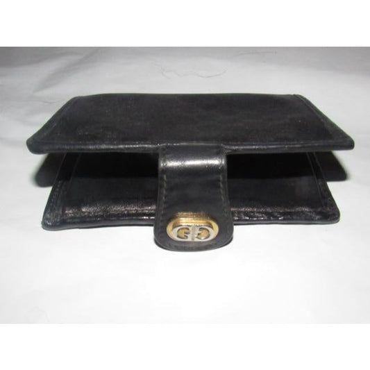 Gucci Black Small G Logo Print On Coated Canvas Black Leather Vintage Wallet
