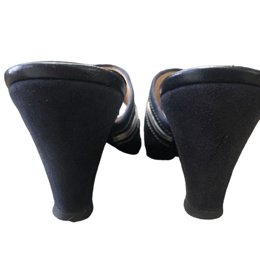 Gucci 1970s- 80s black silk over leather metallic shoes