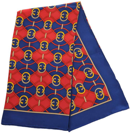 Gucci GG Waves Rhombus Silk Scarf in Navy
