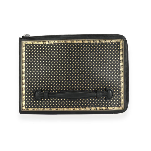 Gucci Black & Gold Magnetismo Print Leather Pouch