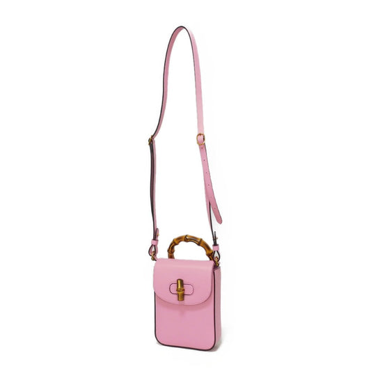 GUCCI Handbag 702106 UZY0T 5814 Smooth Calfskin Leather pink Bamboo Mini Shoulder Bag