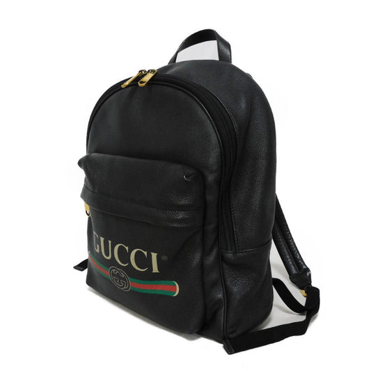GUCCI Backpack 547834 0Y2BT 8163 Texture leather (embossed) Black x green x red Interlocking G Vintage logo print daypack