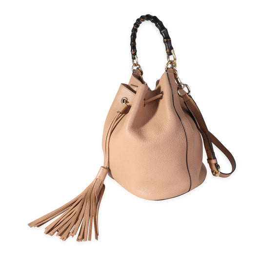 Gucci Beige Pebbled Leather Miss Bamboo Bucket Bag