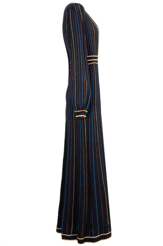 GUCCI 2020 Striped Horsebit Knit Maxi Dress Black
