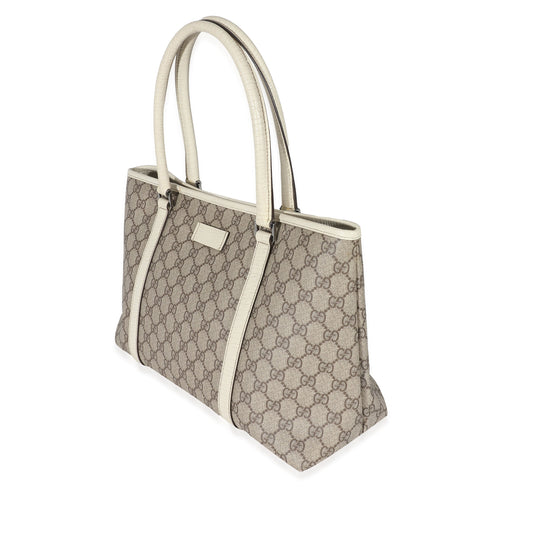 Gucci Beige GG Supreme White Leather Joy Tote