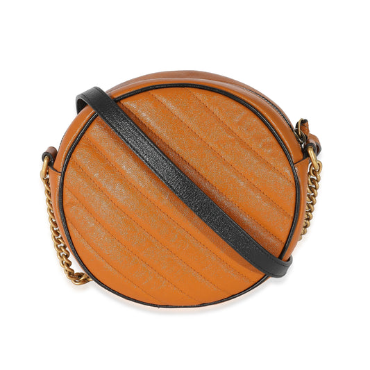Gucci Cognac Vintage Effect Leather Mini Torchon GG Marmont Round Bag