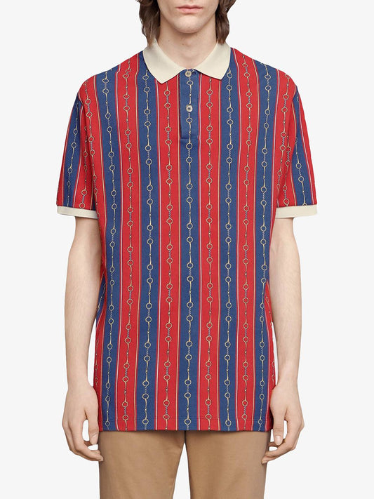 Gucci Horse-bit Chain Print Polo Shirt in Red