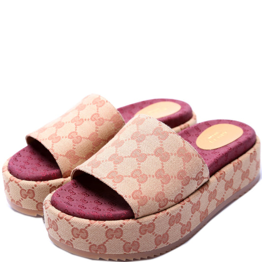 Gucci Canvas Platform Slides Size 38