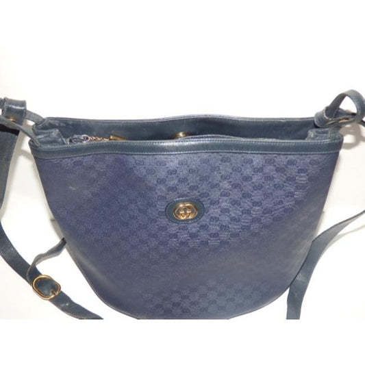 Gucci Blue Micro G Print on Dark Blue Leather Bucket Bag