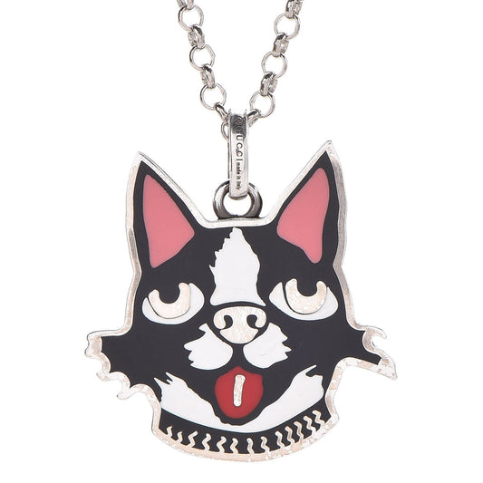 Gucci Enamel Bosco Dog Necklace in Silver