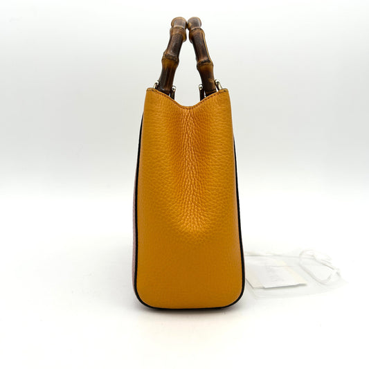 Gucci Calfskin Mini Bamboo Shopper Tote Fuchsia Orange LA8883
