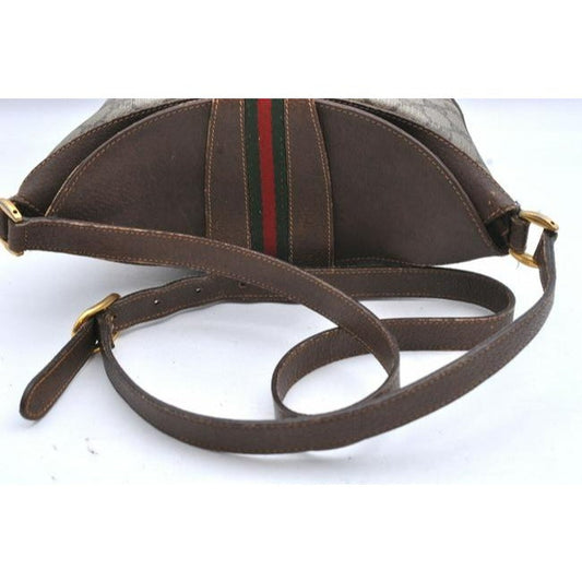 Gucci Brown Guccissima Print Leather Accessory Col Ophidia Bucket Bag w Red & Green
