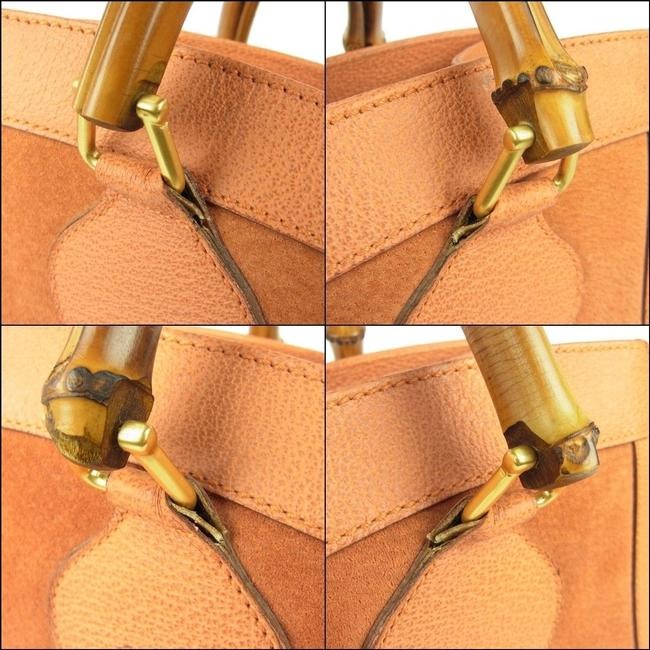 Gucci Tote Bag Shopper Orange W Bamboo Handles Suede And Leather With Satchel