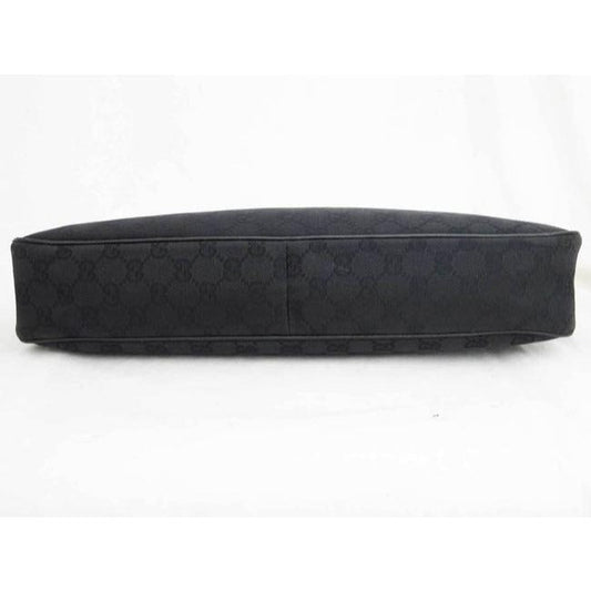 Gucci Black Large Logo Print Canvas And Black Leather Satchel