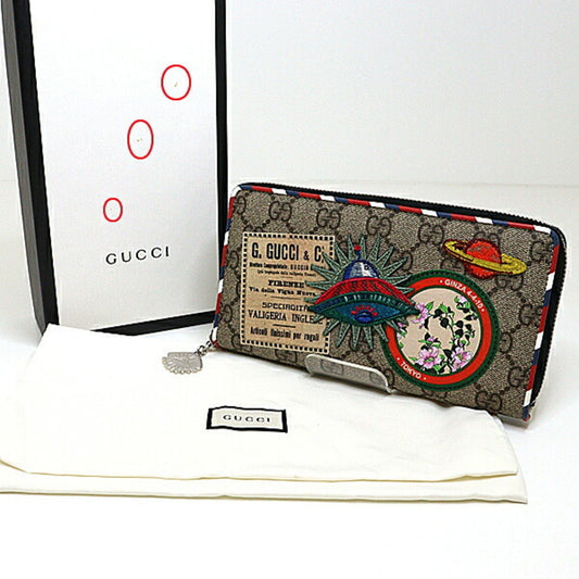 Gucci Courier Ginza Limited Zip Around Wallet 473909 Round Zipper Long GG Supreme Embroidered Applique