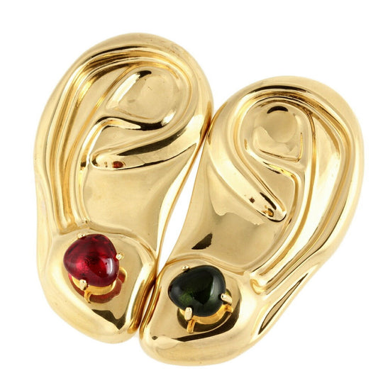 Gucci brooch color stone red green gold ear motif cabochon
