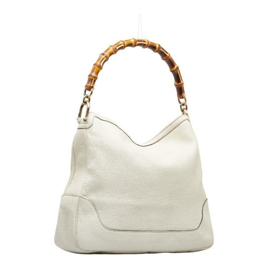 Gucci Bamboo GG Canvas HandBag Shoulder Bag 282315 White Leather Ladies