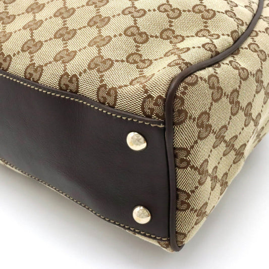 GUCCI GG Canvas Tote Bag Shoulder Tassel Leather Khaki Beige Dark Brown 170206