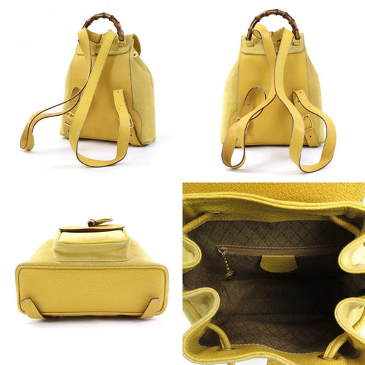Gucci Backpack Bamboo Suede/Leather Yellow Gold Women's e56051f
