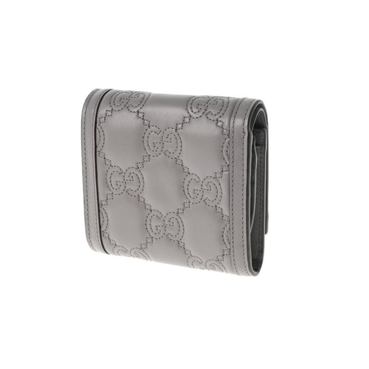 Gucci Card Case GG Matelasse Gray 723799 Women's Quilted Leather Bifold Wallet