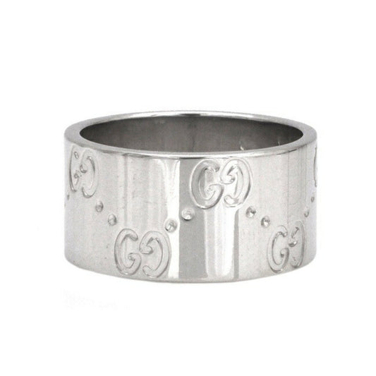 Gucci Icon Ring WG White Gold GG No. 8 # 750 K18 GUCCI 9mm Engraved Band Women's Men's Unisex Flat