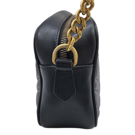 GUCCI GG Marmont Chain Shoulder Bag 447632 Leather Black Gold G Hardware Camera Women Men Unisex