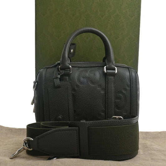 GUCCI Jumbo GG Leather Duffel Bag Handbag 725292 Khaki Women's
