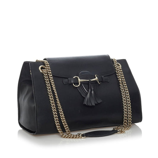 Gucci Horsebit Chain Shoulder Bag 295403 Black Leather Ladies