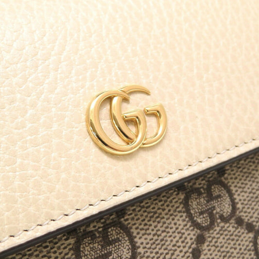 GUCCI GG Marmont 456116 Continental Supreme Leather Beige White Bifold Long Wallet