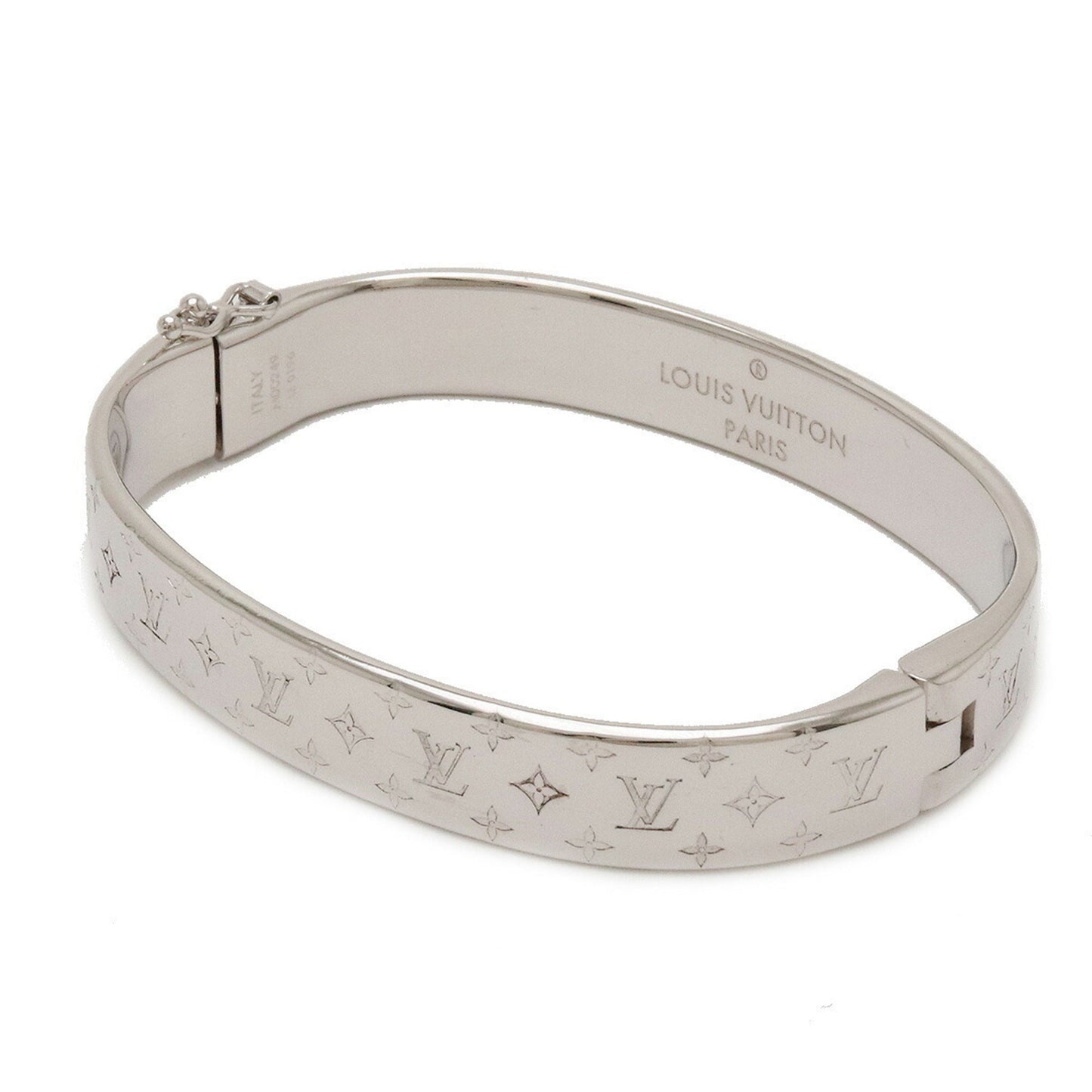 LOUIS VUITTON Cuff Nanogram Bangle Bracelet #S S Size Metal Silver Color M00249