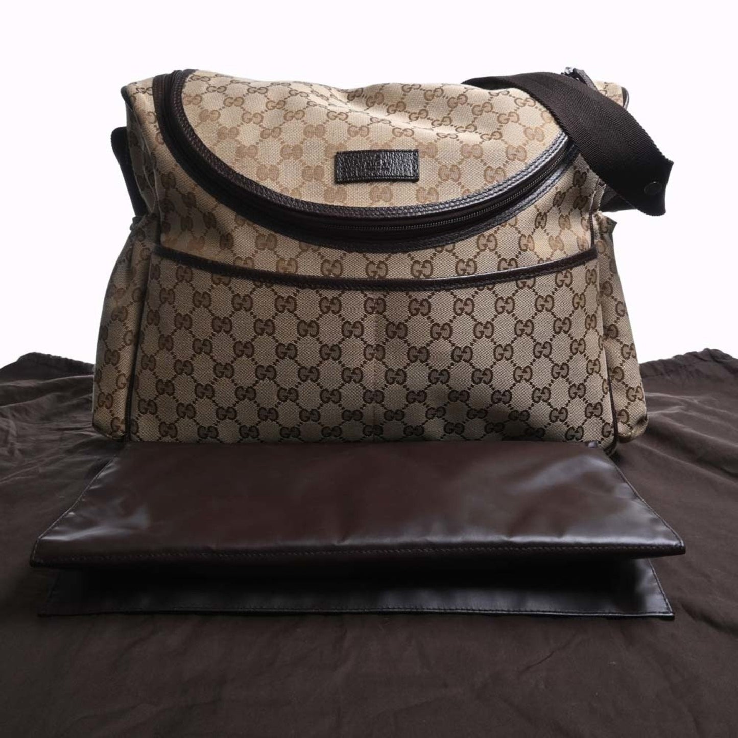 GUCCI GG Canvas Mother's Bag Shoulder 123326 Beige Women's
