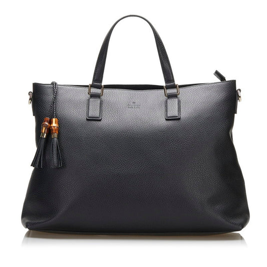 Gucci bamboo tassel tote bag shoulder 365345 black leather ladies Gucci