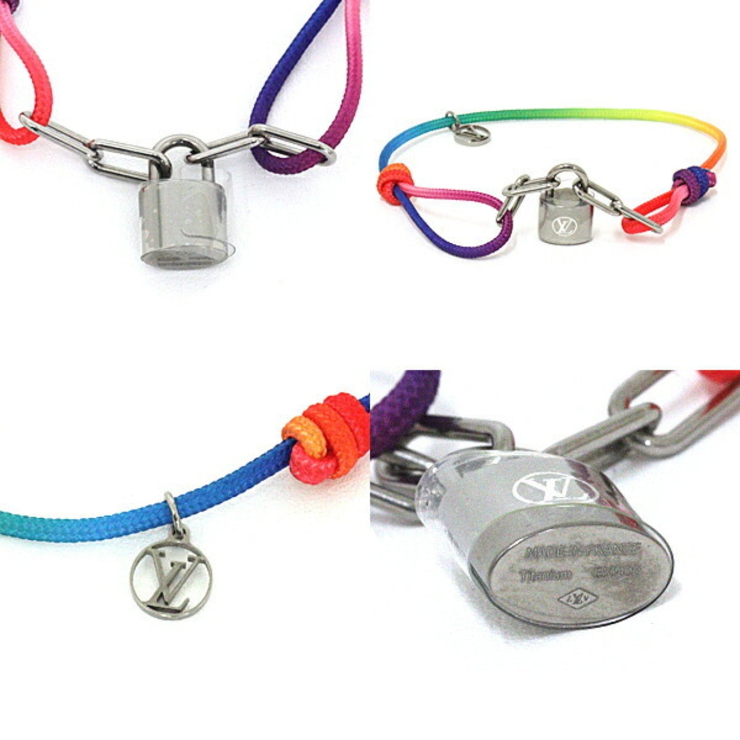 LOUIS VUITTON Brasserie Silver Lockit Virgil Abloh Rainbow Titanium Cord Bracelet Q05269 Multicolor