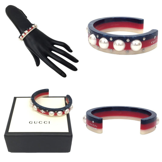 Gucci Bee Pearl Cuff Bracelet Bangle XS Size Blue Red White