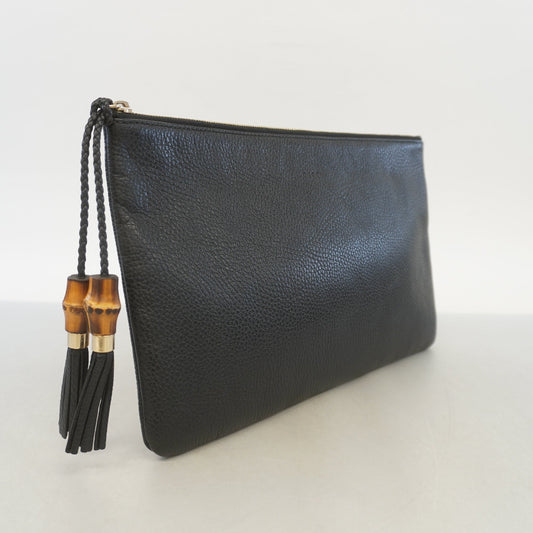 Gucci Clutch Bag Bamboo 449653 Leather Black Gold metal