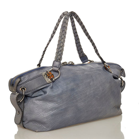 Gucci Bamboo Tote Bag 232959 Blue Leather Ladies Gucci