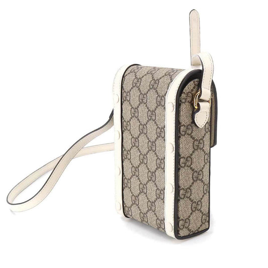 GUCCI Horsebit 1955 Mini Shoulder Bag GG Supreme Leather White Beige 625615