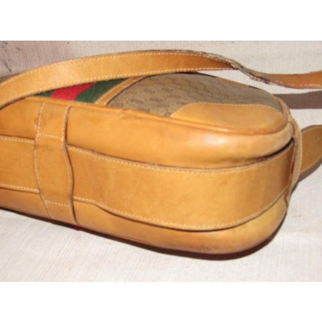Gucci Gucci, unique, RARE, camel leather & brown small G logo, coated canvas, top zip, camera bag/bowler style, cross body