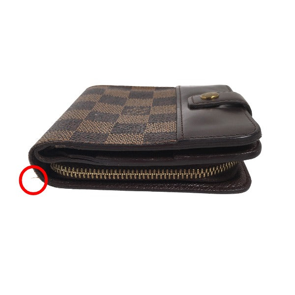 LOUIS VUITTON Bifold Wallet N61668 Damier canvas Brown Wallet with pocket zipper for cards Damier Compact zip unisex(Unisex) Used