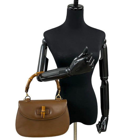GUCCI Handbag leather Brown Bamboo Old Gucci