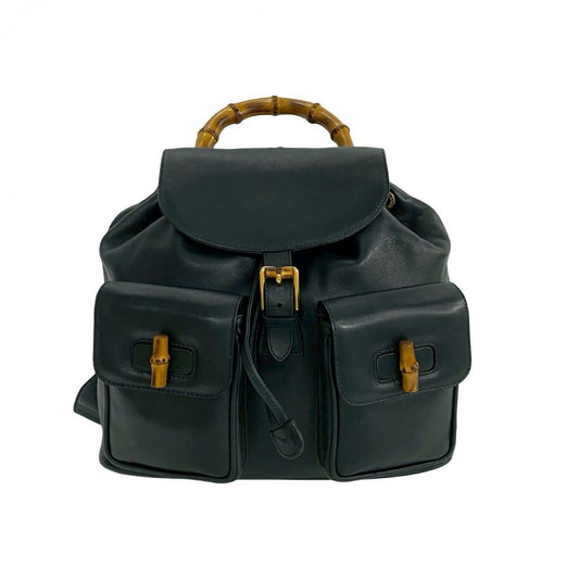 GUCCI Backpack leather Navy Bamboo