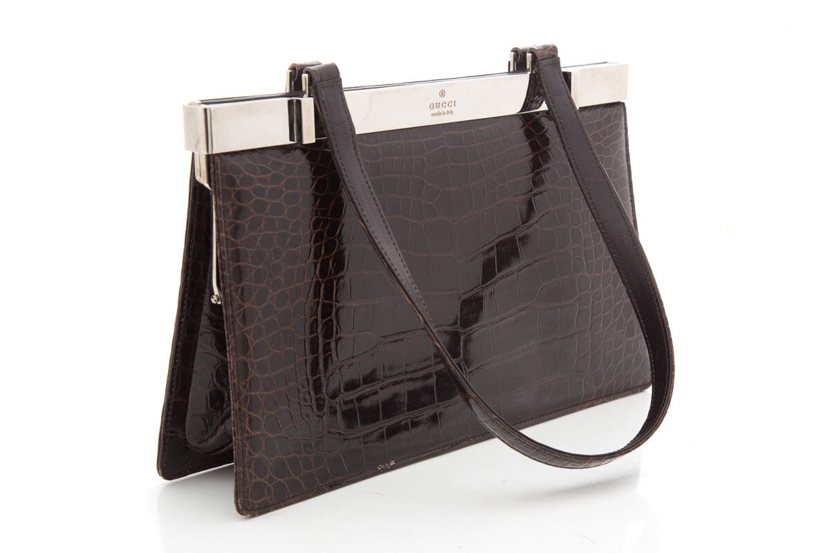 Gucci Brown Crocodile Tom Ford Era Top Handle Handbag