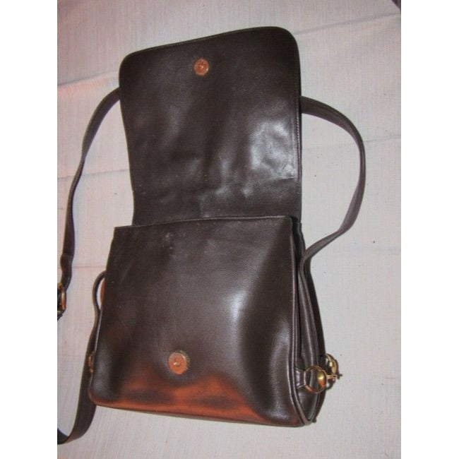 Gucci Vintage Brown Leather With Gold Equestrian Accents Cross Body Bag