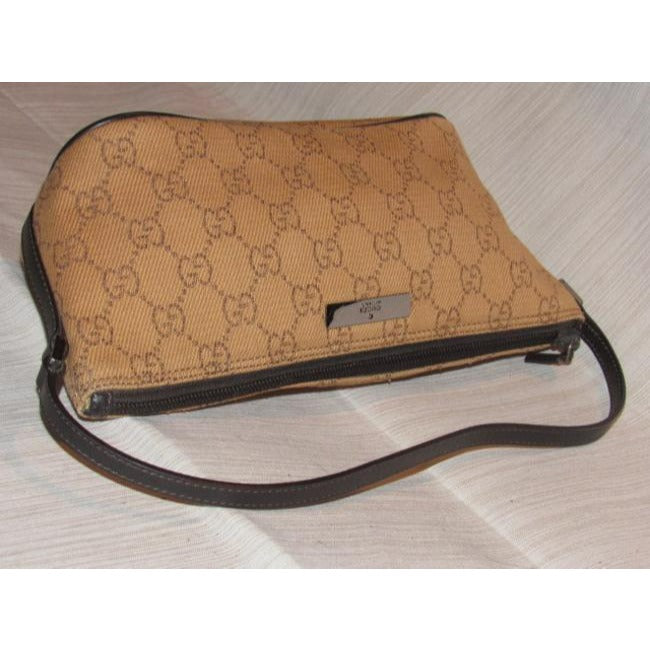 Gucci Vintage Rusty Orange Large G Logo Print Canvas Brown Leather And Hobo Bag